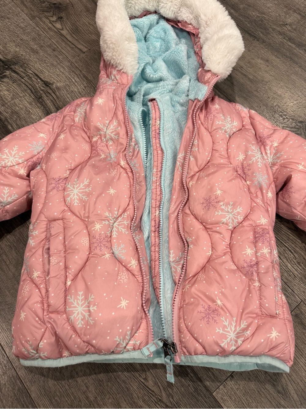 Snozu Pink Quilted Hooded Puffer Jacket with Blue Lining